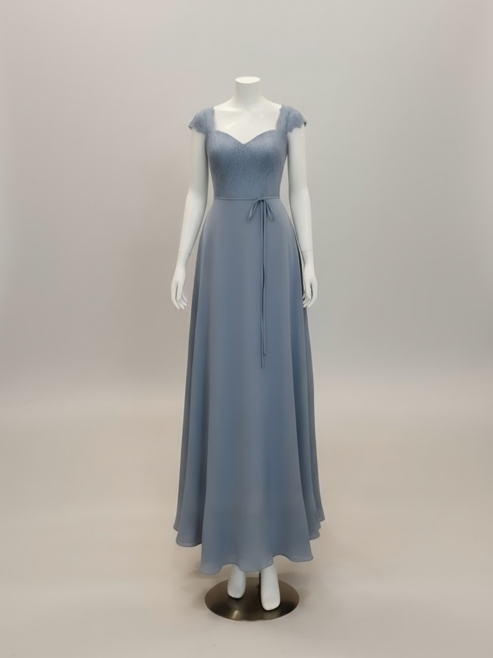 Azazie Dusty Blue Lace Bodice Maxi Dress